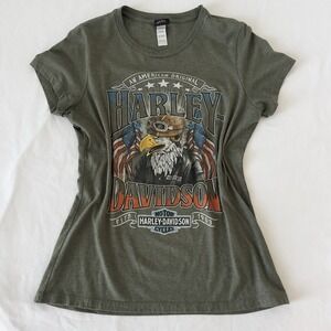 Harley Davidson Women's Medium Short Sleeve T-Shirt Green Eagle Statesville NC